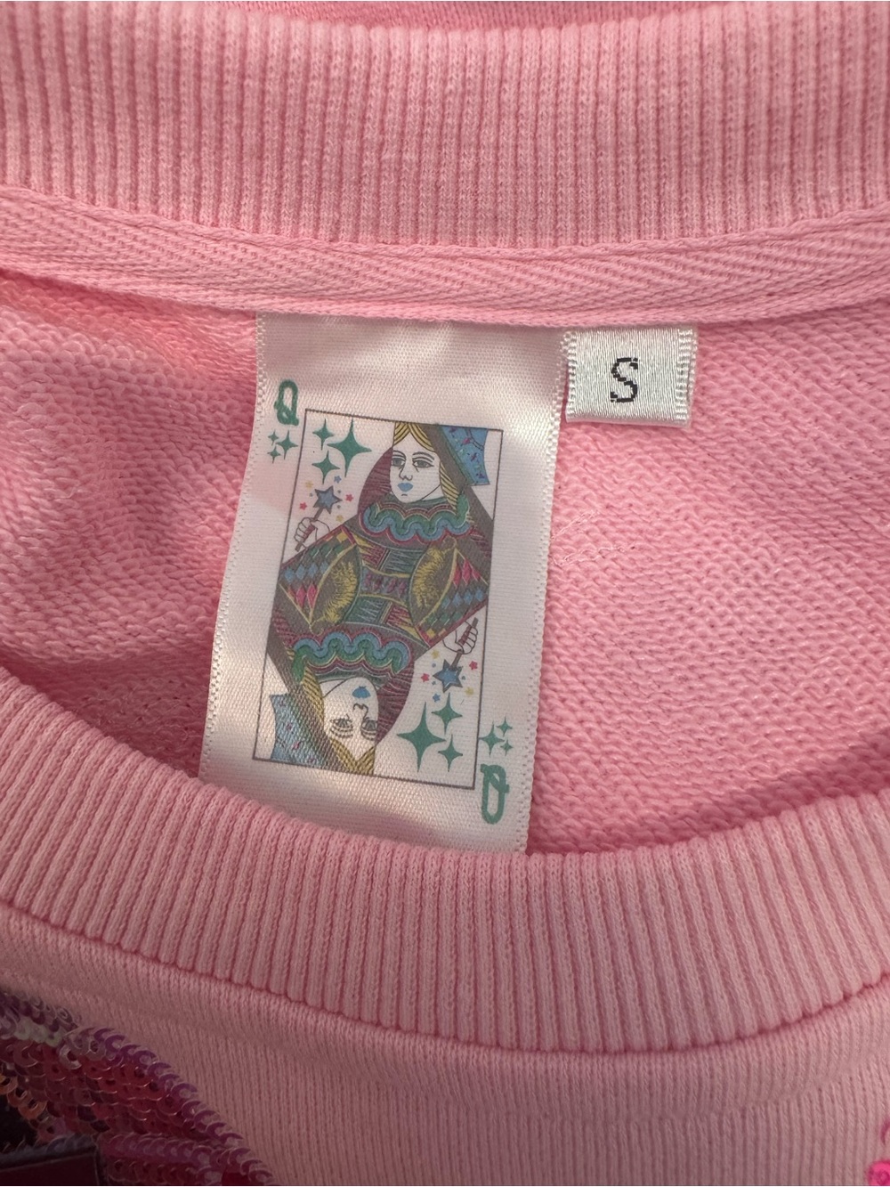 New! QUEEN OF SPARKLES Pink Neon Sequin Disco Skeleton Sweatshirt - Picture 11 of 12